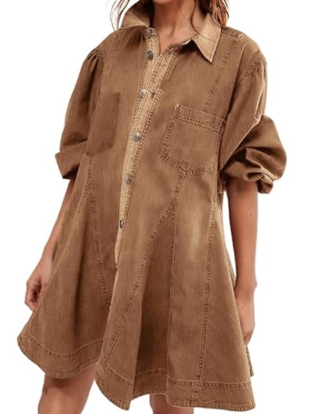 Tan Denim Mini Western Button Front Shirt Dress Size Large NWT - Picture 5 of 5